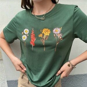 Floral Graphic Green T-Shirt